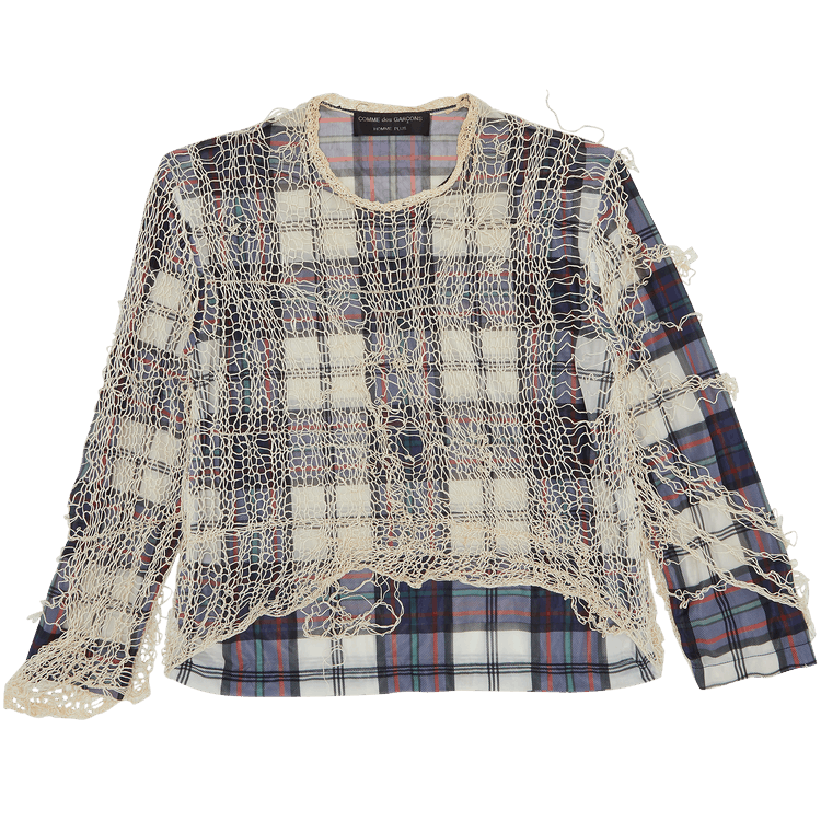 Vintage Comme des Garçons Homme Plus Plaid Layer Knit Sweater "Ivory/Blue"