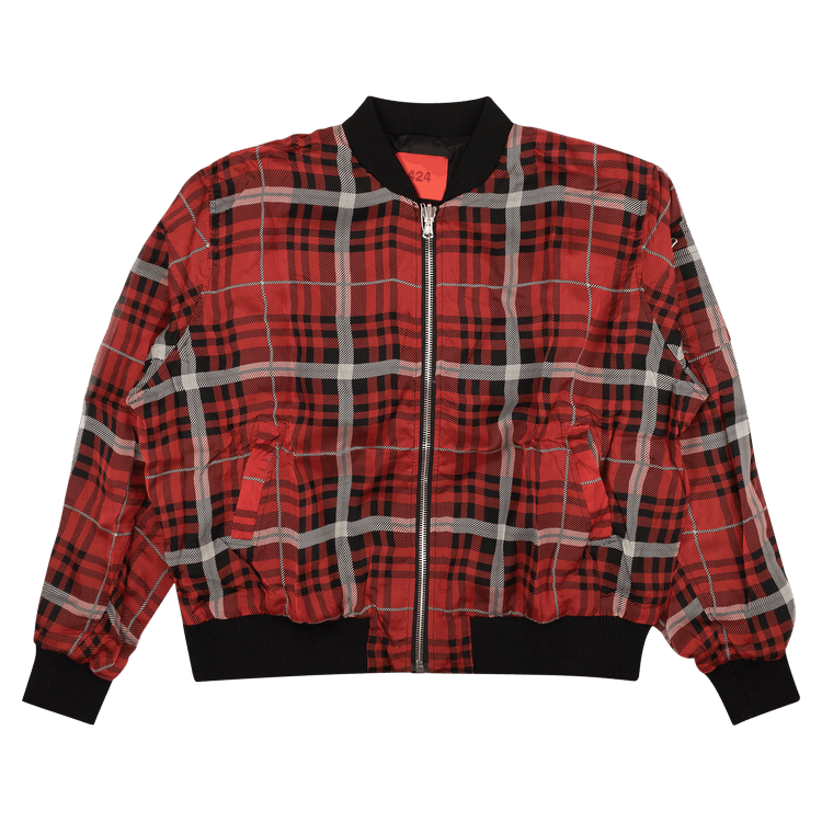 424 Plaid Zip Up Bomber Jacket "Red"
