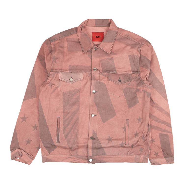424 All Over Flag Print Denim Jacket "Red/Grey"