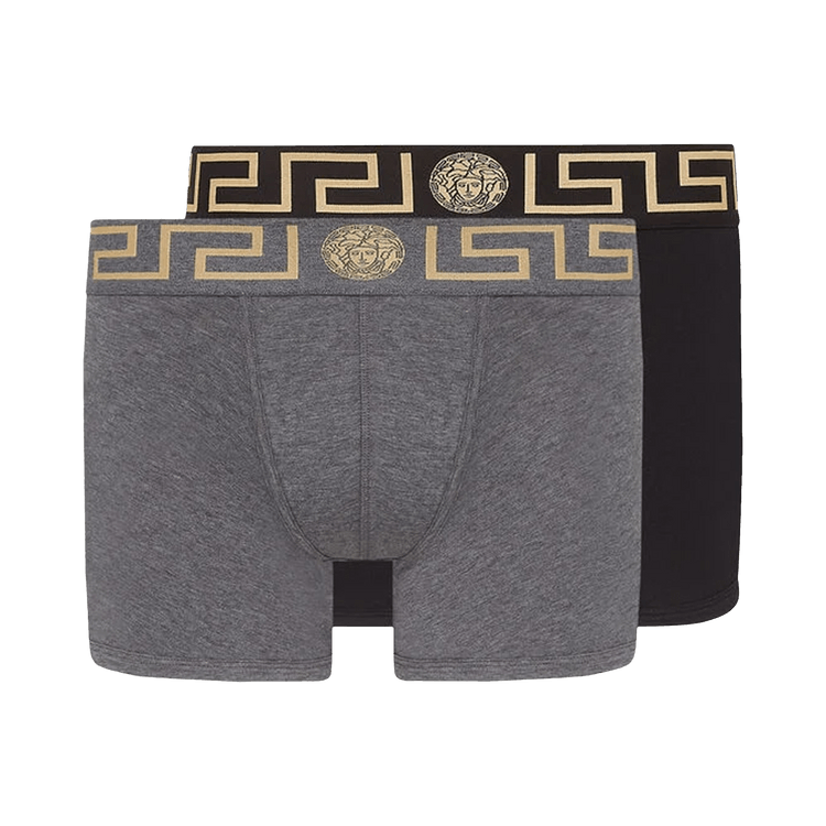 Versace Greca Border Long Trunks (2-Pack) "Grey/Black"