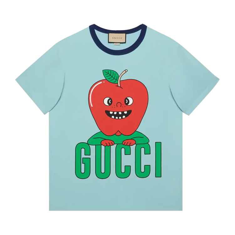 Gucci Apple Print Cotton T-Shirt "Light Blue"