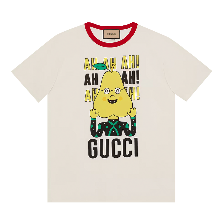 Gucci Pear Print Cotton T-Shirt "Off White"