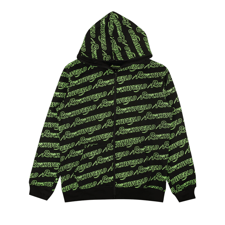 Psychworld Allover Logo Zip Up Hoodie "Green"