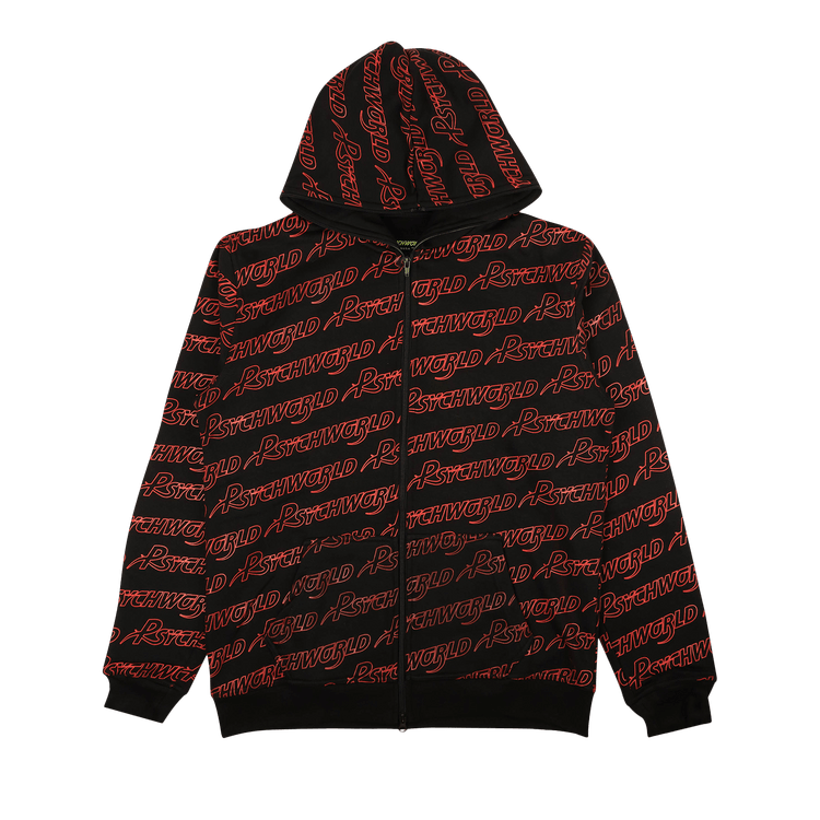 Psychworld Allover Logo Zip Up Hoodie "Red"
