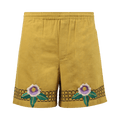 Bode Embroidered Garden Bed Shorts "Ocre"