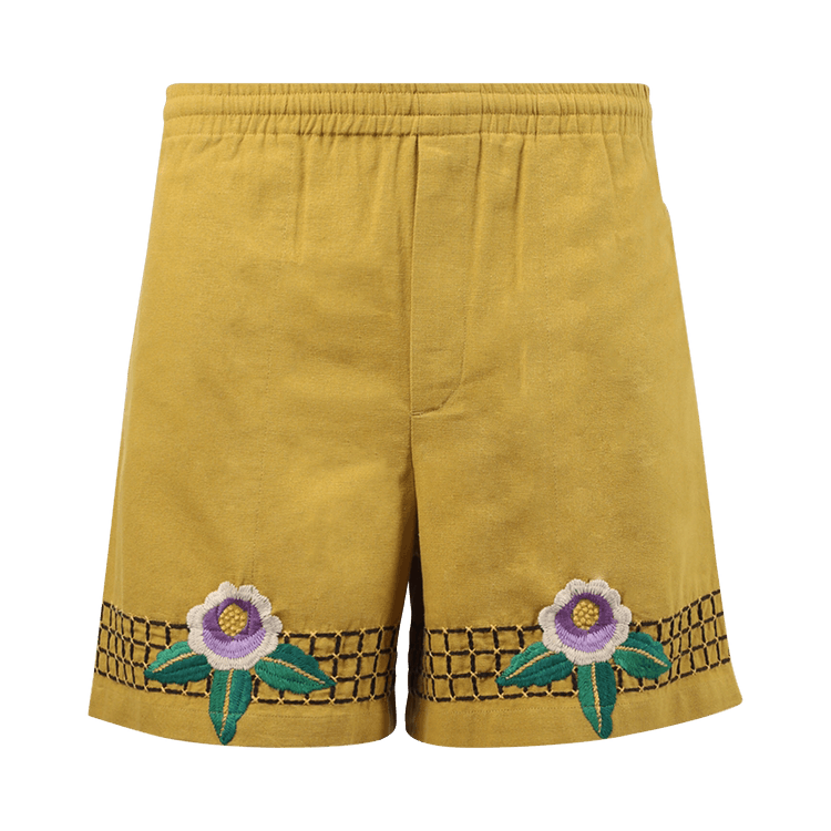 Bode Embroidered Garden Bed Shorts "Ocre"