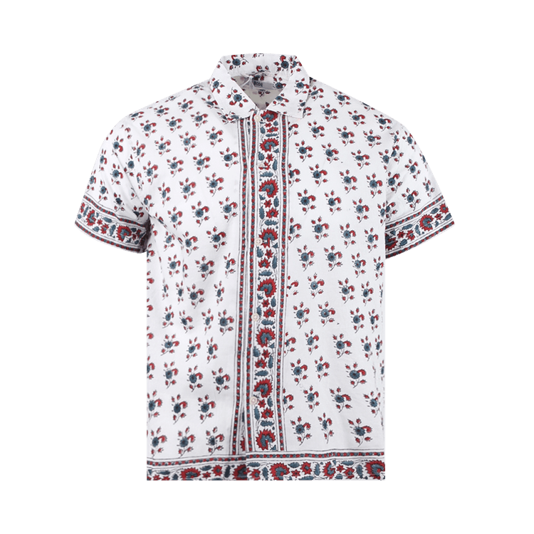 Bode Indigo Daisy Block Print Short-Sleeve Shirt "Orange Blue"