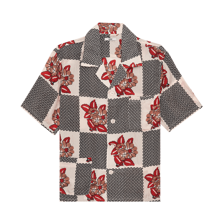Bode Checker Bloom Short-Sleeve Shirt "Black/Multicolor"
