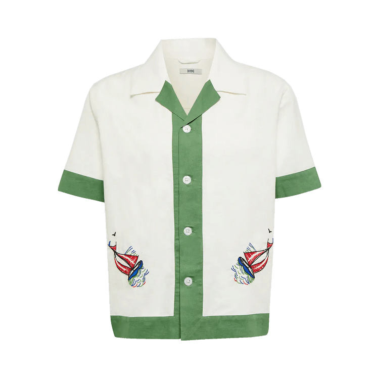Bode Primary Sailboat Short-Sleeve Shirt "Green/Cream"