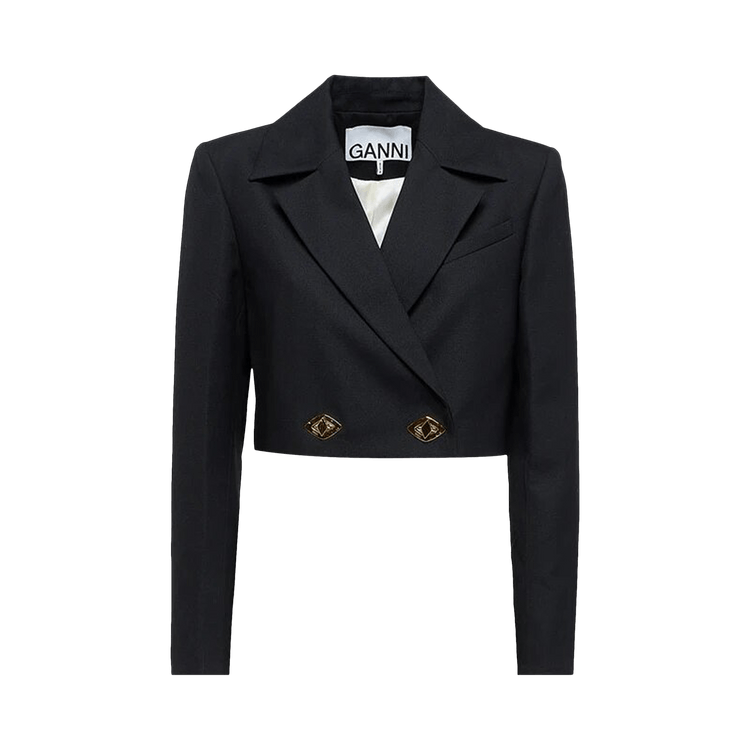 GANNI Double-Breasted Cropped Blazer "Black"