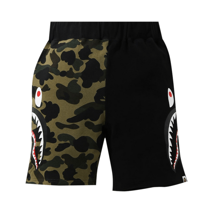 BAPE 1st Camo Half Side Shark Sweat Shorts "Green"