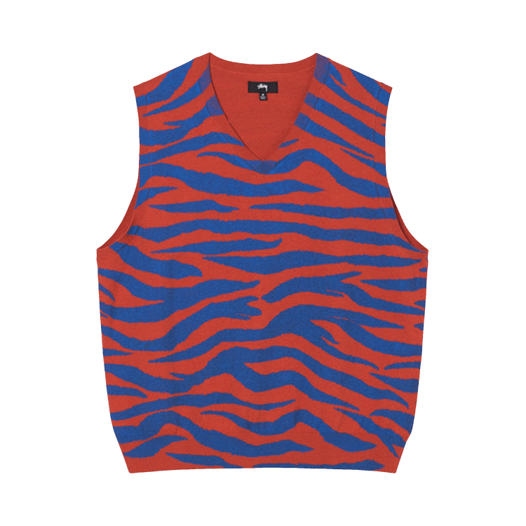 Stussy Tiger Printed Sweater Vest "Red"