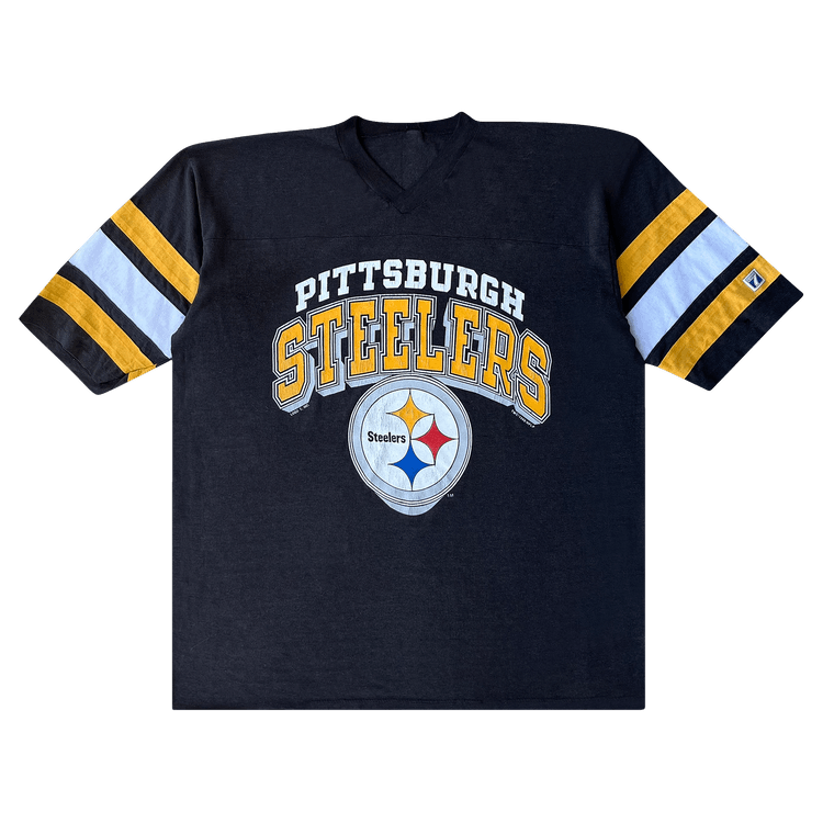 Vintage 1990 Pittsburgh Steelers V-Neck Tee "Black"