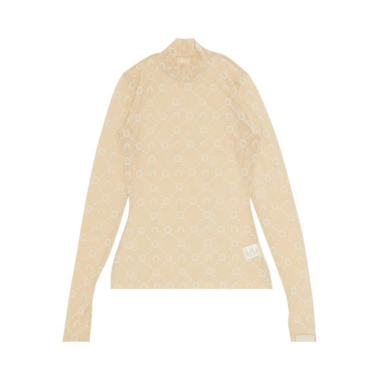 Marine Serre Moonogram Flocked Mesh Second Skin Top "White On Beige"