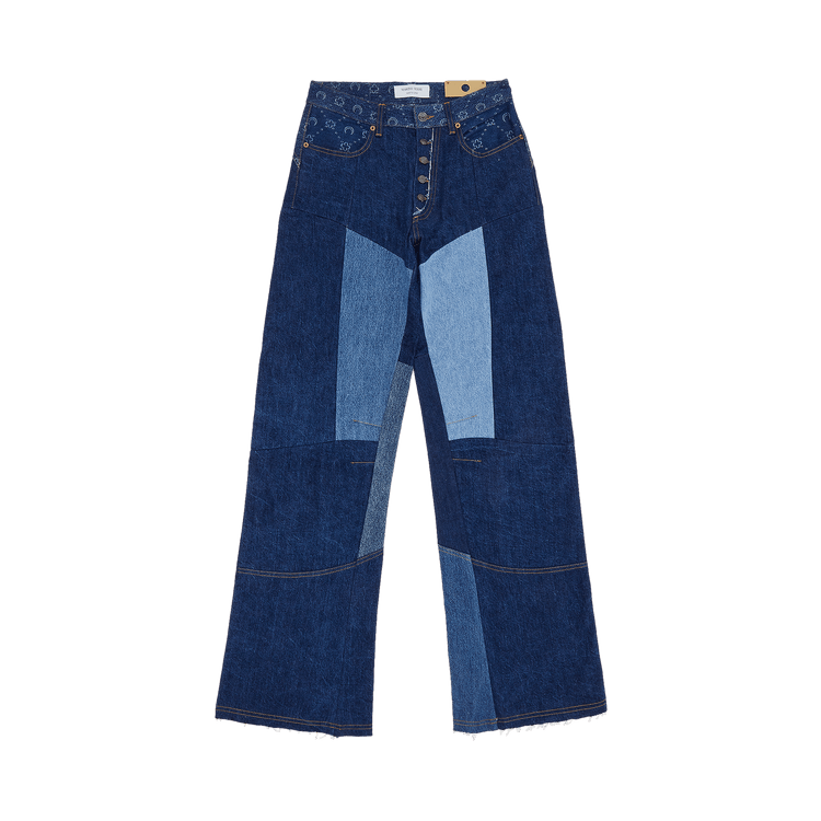 Marine Serre Regenerated Denim Moonogram Wide Leg Trousers "Medium Dark Blue Moonogram"