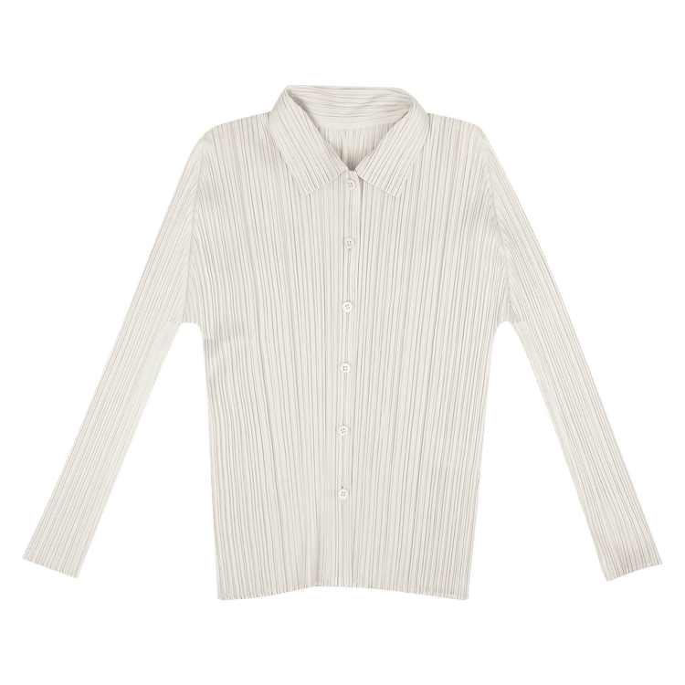 Issey Miyake Pleated Button Down Long-Sleeve Top "Grey"