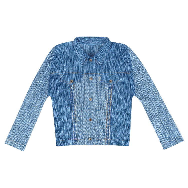 Issey Miyake Two Tone Pleated Long-Sleeve Button Shirt "Blue"