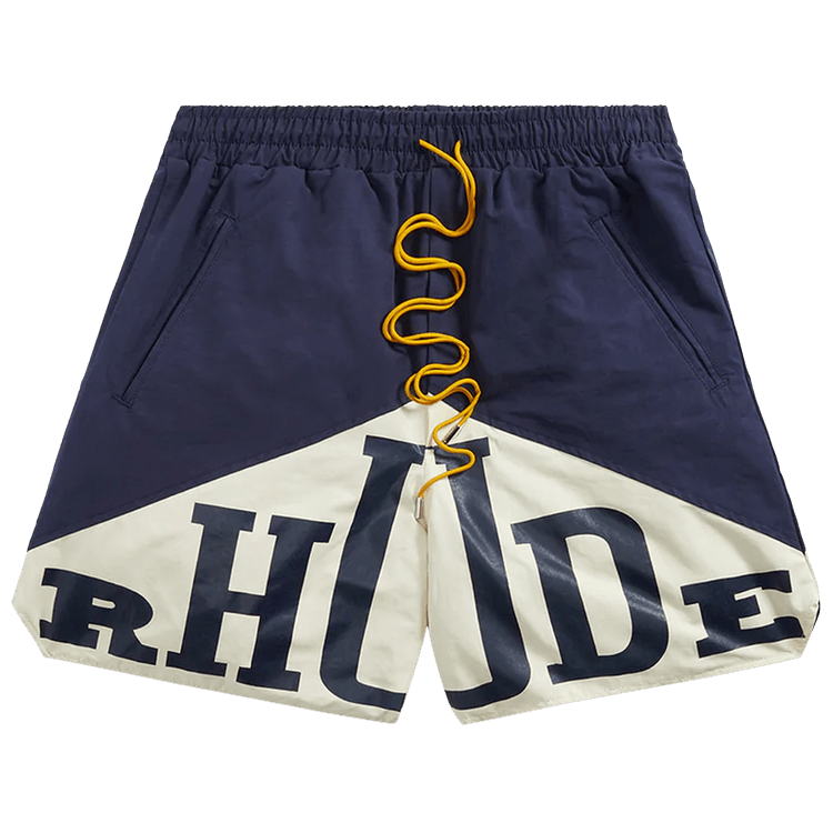 Rhude Logo Printed Drawstring Shorts "Navy/Creme"