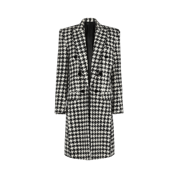 Balmain Double-Breasted Houndstooth Coat "Blanc Cassé/Noir"
