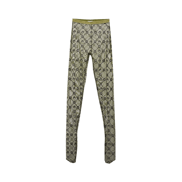 Marine Serre Moonogram-Flocked Mesh Tights "Green"