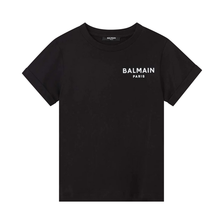 Balmain Cropped Eco Designed T-Shirt With Small Flocked Logo "Black/White"