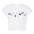Balmain Cropped T-Shirt With Graffiti Print "White"
