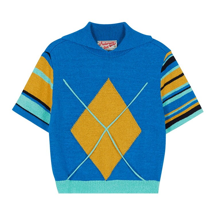 Andersson Bell Argyle Stripe Polo Knit Top "Blue"