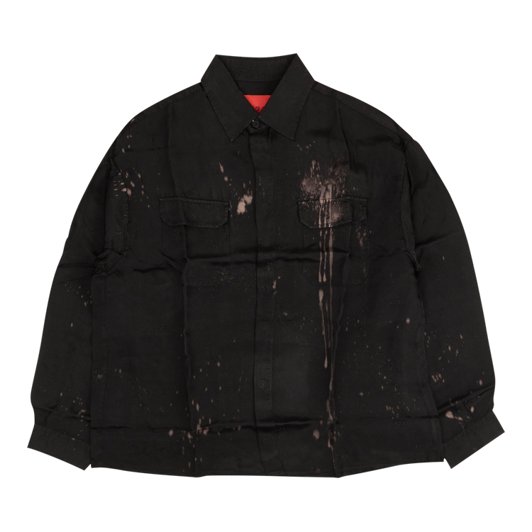 424 Bleached Long-Sleeve Button Down Shirt "Black"