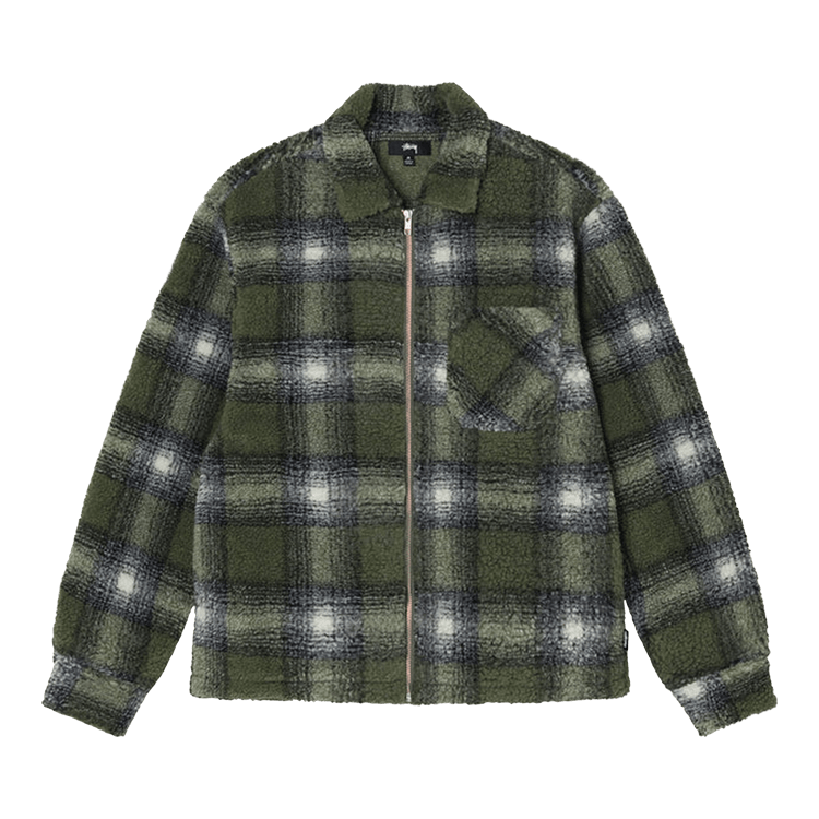 Stussy Shadow Plaid Sherpa Zip Shirt "Olive"