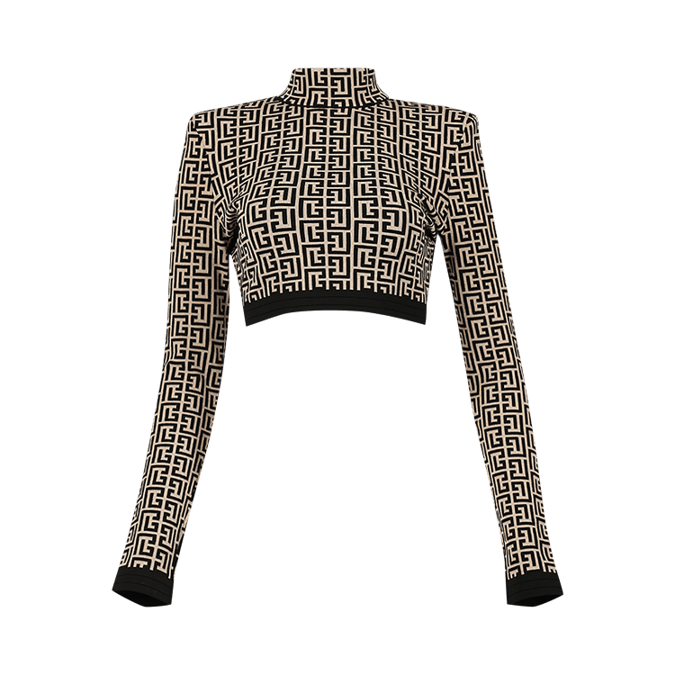 Balmain Monogram High Neck Knit Cropped Pullover "Black/White"