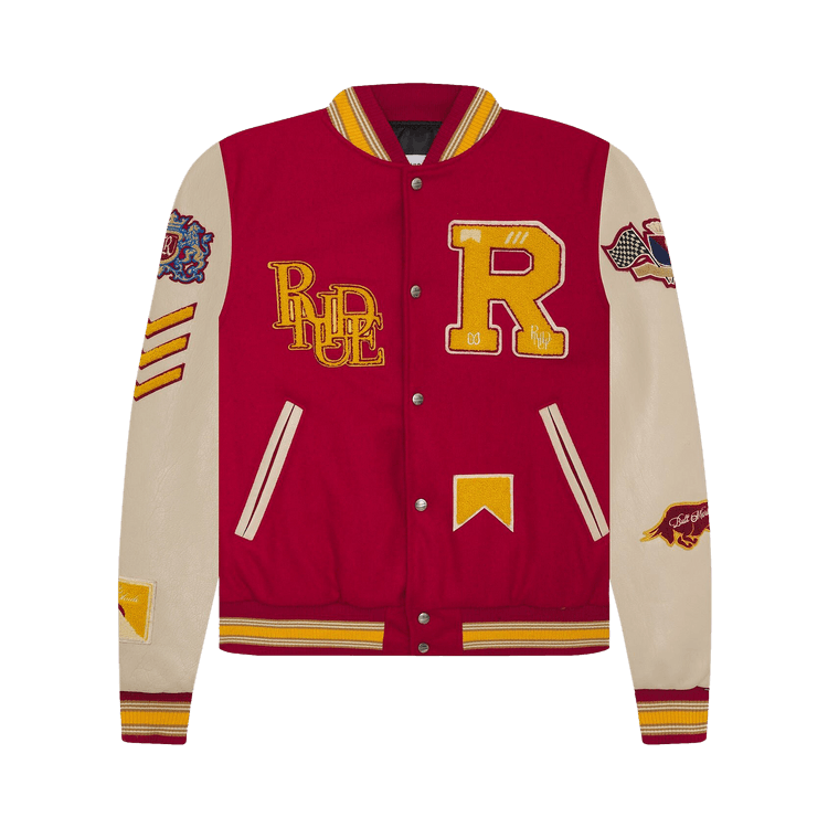 Rhude Bull Market Varsity Jacket "Red/Creme"