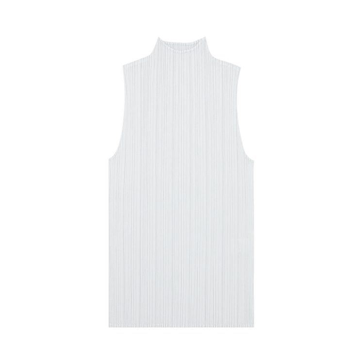 Pleats Please Issey Miyake Sleeveless Turtleneck Top "Light Grey"