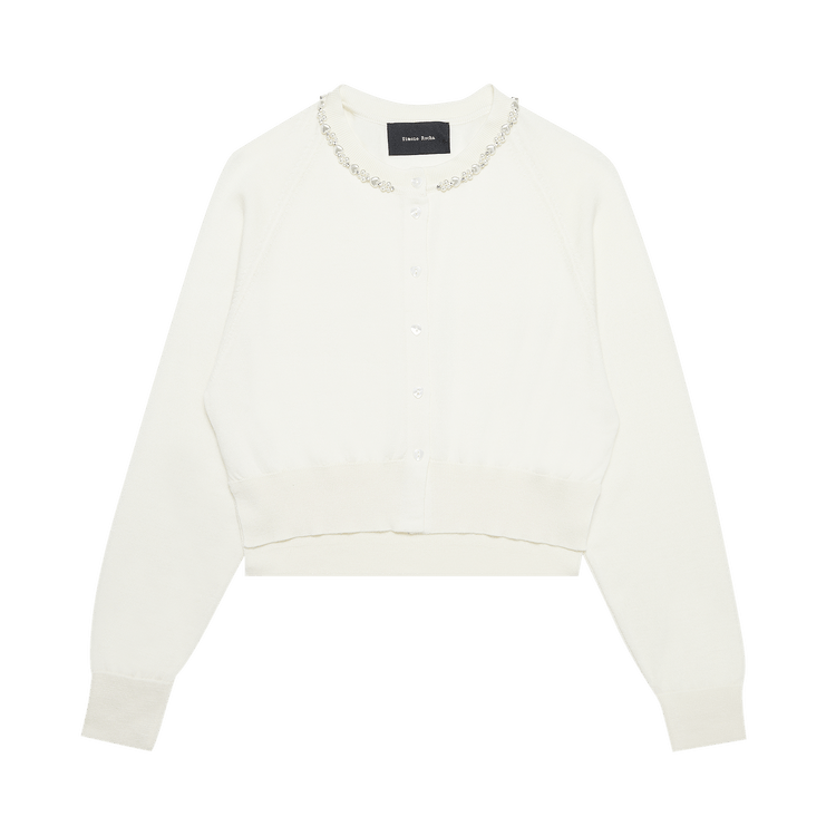 Simone Rocha Long-Sleeve Fitted Cropped Cardigan With Beading "Cream"
