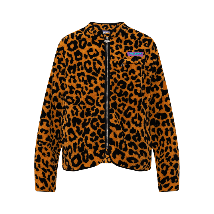 Just Don Leopard Print Fleece Jacket "Orange/Brown"