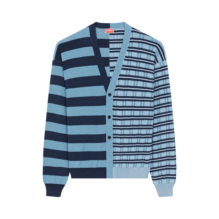 Kenzo Mixed-Stripe Pattern Cardigan "Sky Blue"