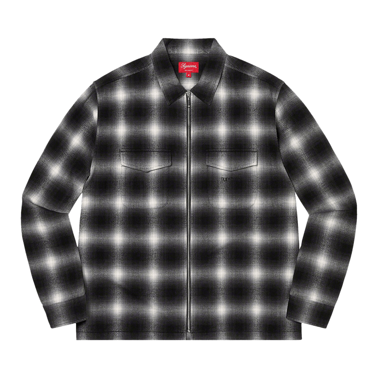 Supreme Shadow Plaid Flannel Zip Up Shirt "Black"