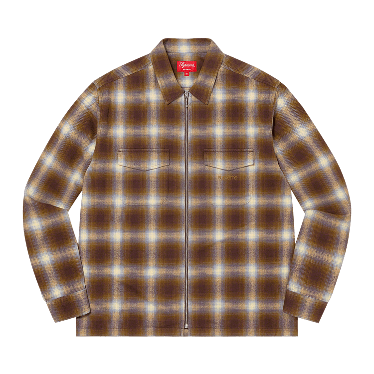 Supreme Shadow Plaid Flannel Zip Up Shirt "Brown"