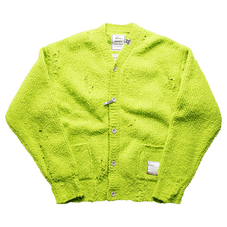 Maison Mihara Yasuhiro Distressed Knit Cardigan "Neon Green"