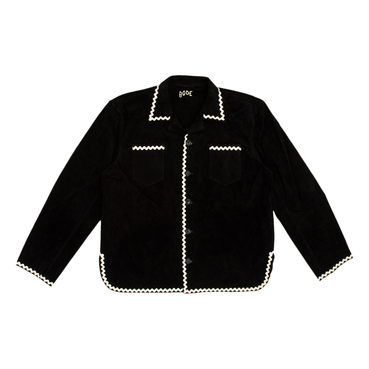 Bode Suede Rickrack Workshirt "White/Black"
