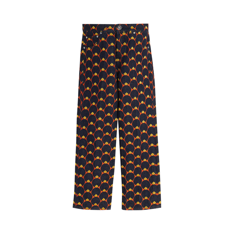 Lanvin Art Deco Embroidered Straight Leg Denim "Navy Blue/Orange"