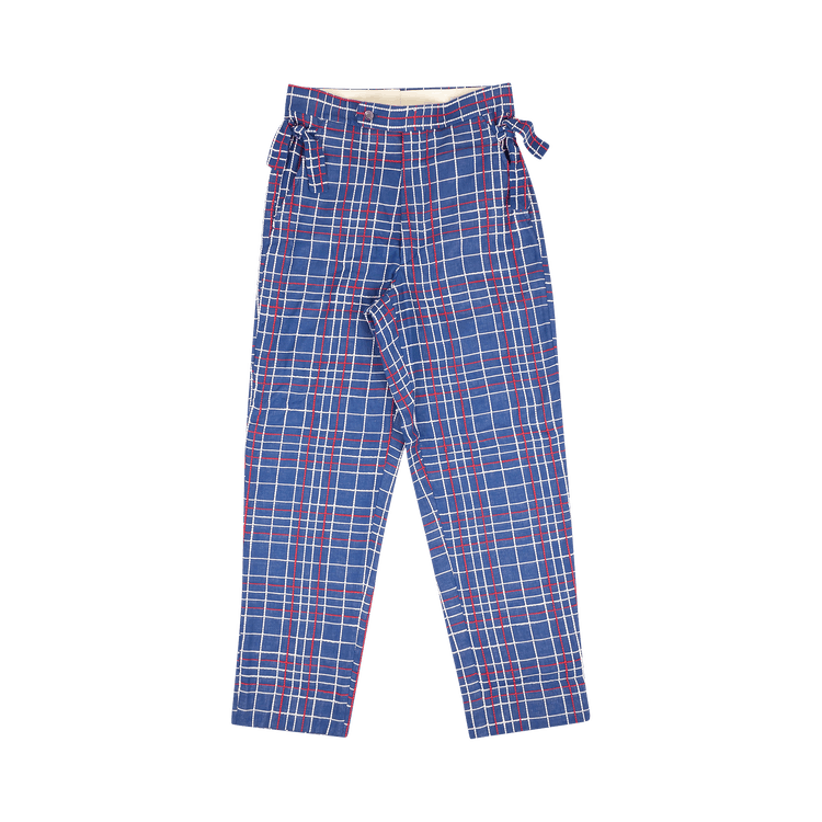 Bode Embroidered Plaid Side Tie Pants "Blue"