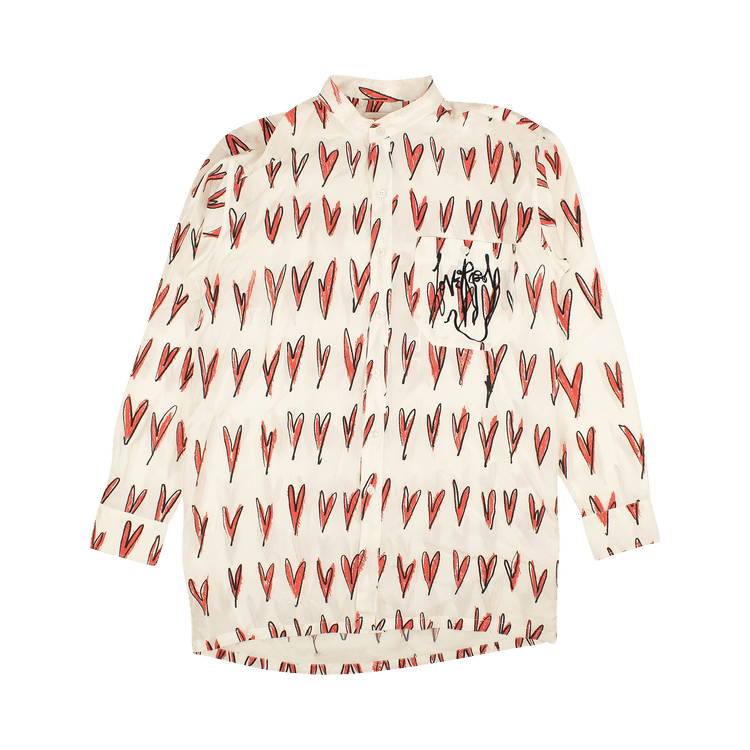 Charles Jeffrey Loverboy Grandad Collar Silk Shirt "White"