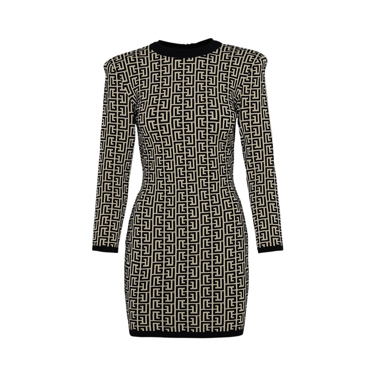 Balmain Long-Sleeve Monogram Short Dress "multicolor"