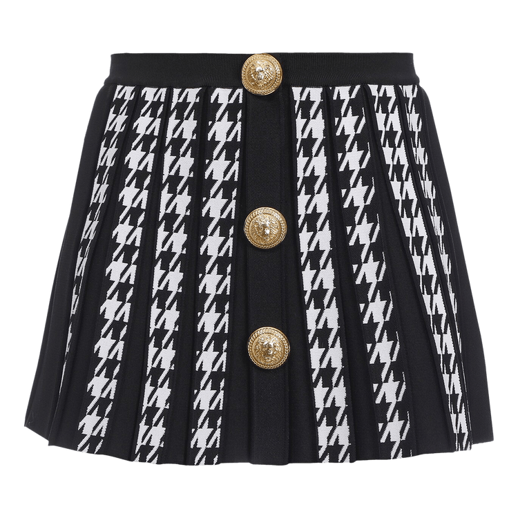 Balmain Houndstooth Pleated Knit Mini Skirt "Noir/Blanc"