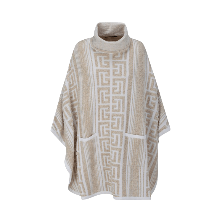 Balmain Lurex Maxi Monogram Knit Poncho "Pink"