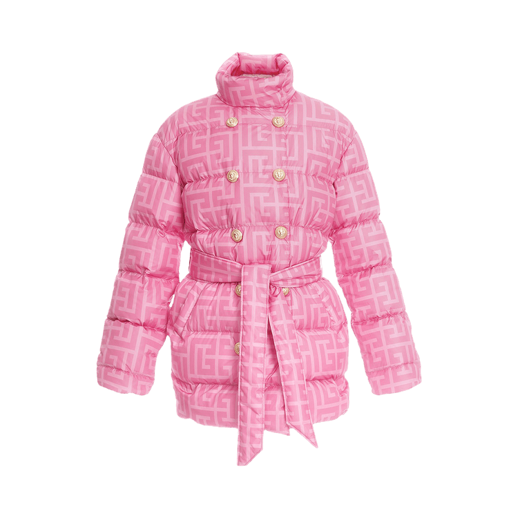 Balmain x Barbie Monogram-Print Double-Breasted Coat "Pink"