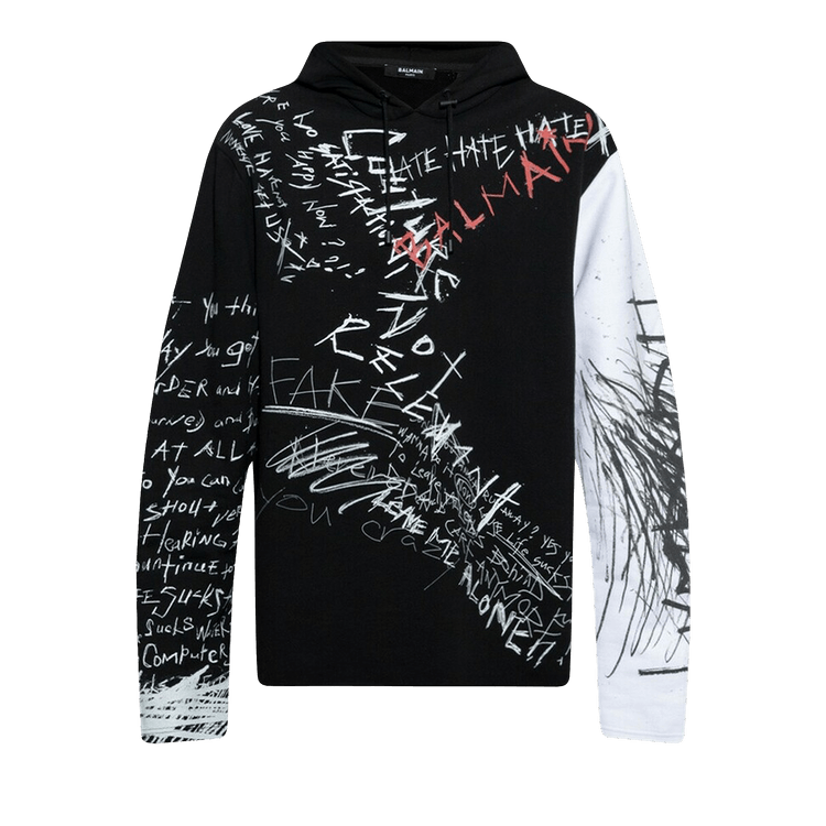Balmain Graffiti Print Pullover Hoodie "Black"
