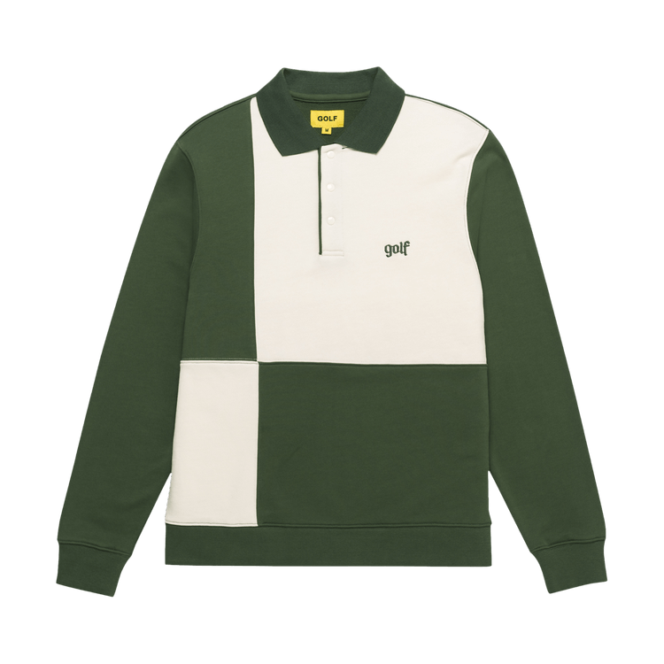 GOLF WANG Olde Golf Patch Long-Sleeve Polo "Green/Cream"