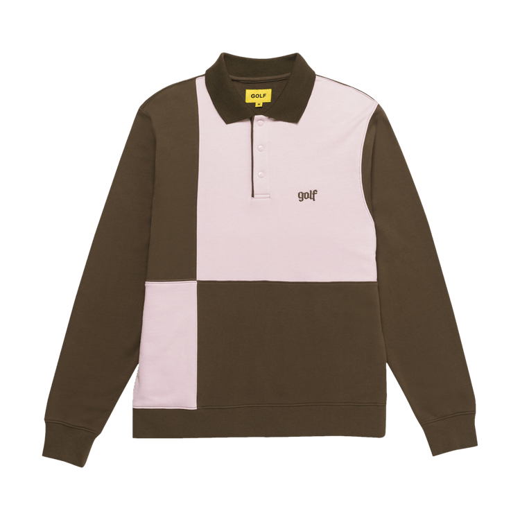 GOLF WANG Olde Golf Patch Long-Sleeve Polo "Brown/Pink"