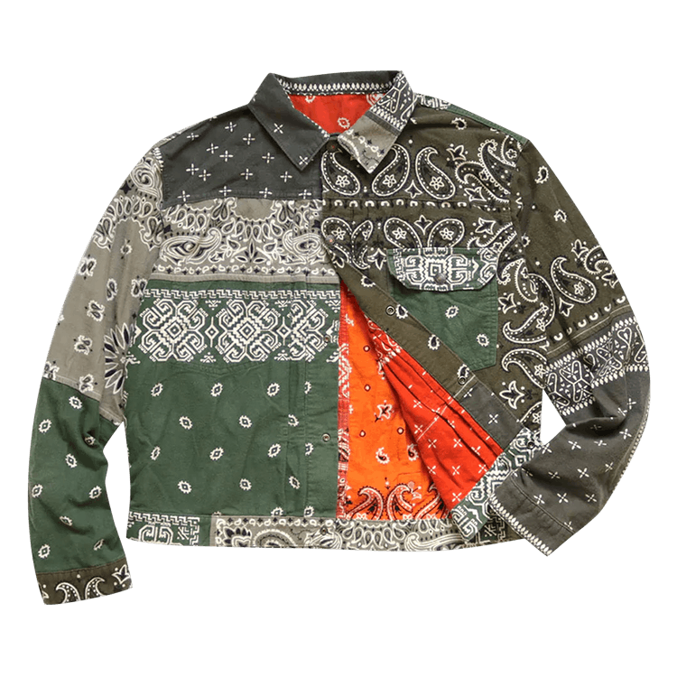 Kapital Flannel Reversible Bandana 1st Jacket "Khaki/Orange"